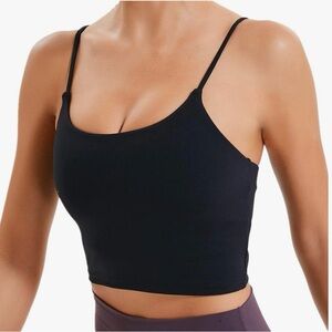 Lemedy Medium Black Spaghetti Strap Crop Tank Top Athleisure Workout Athletic